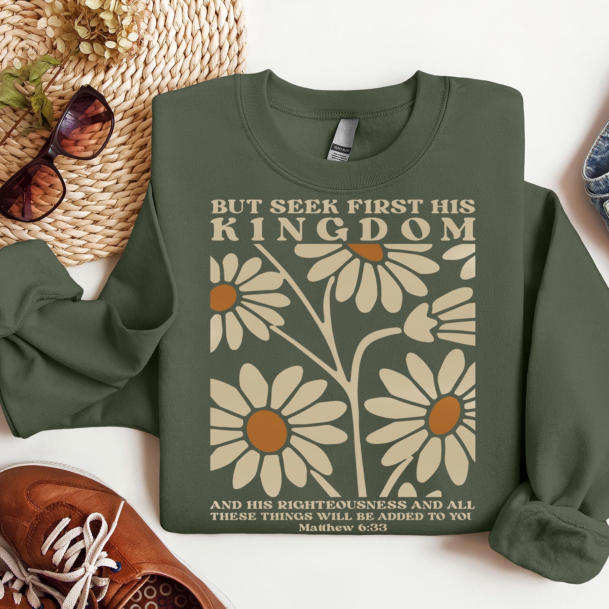 But Seek First His Kingdom Sweatshirt, Scripture Christian Sweatshirt, Aesthetic Christian Sweatshirt. ILAF12